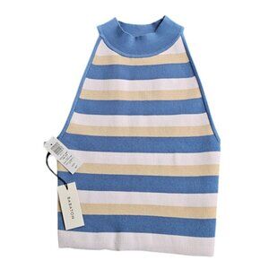 Aritzia Babaton Sculpt Knit Halter Top, Striped, Stretch, High Neck, Size XS